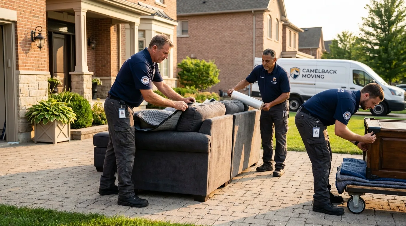 Large estate moving crew wrapping furniture in Dyersville, IA