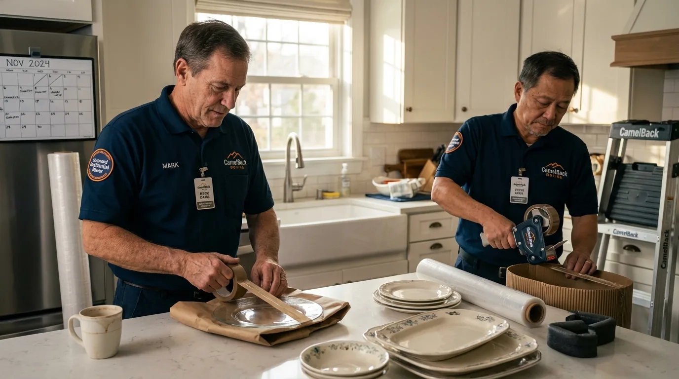 Professional crew packing kitchen dishware in Dyersville, IA